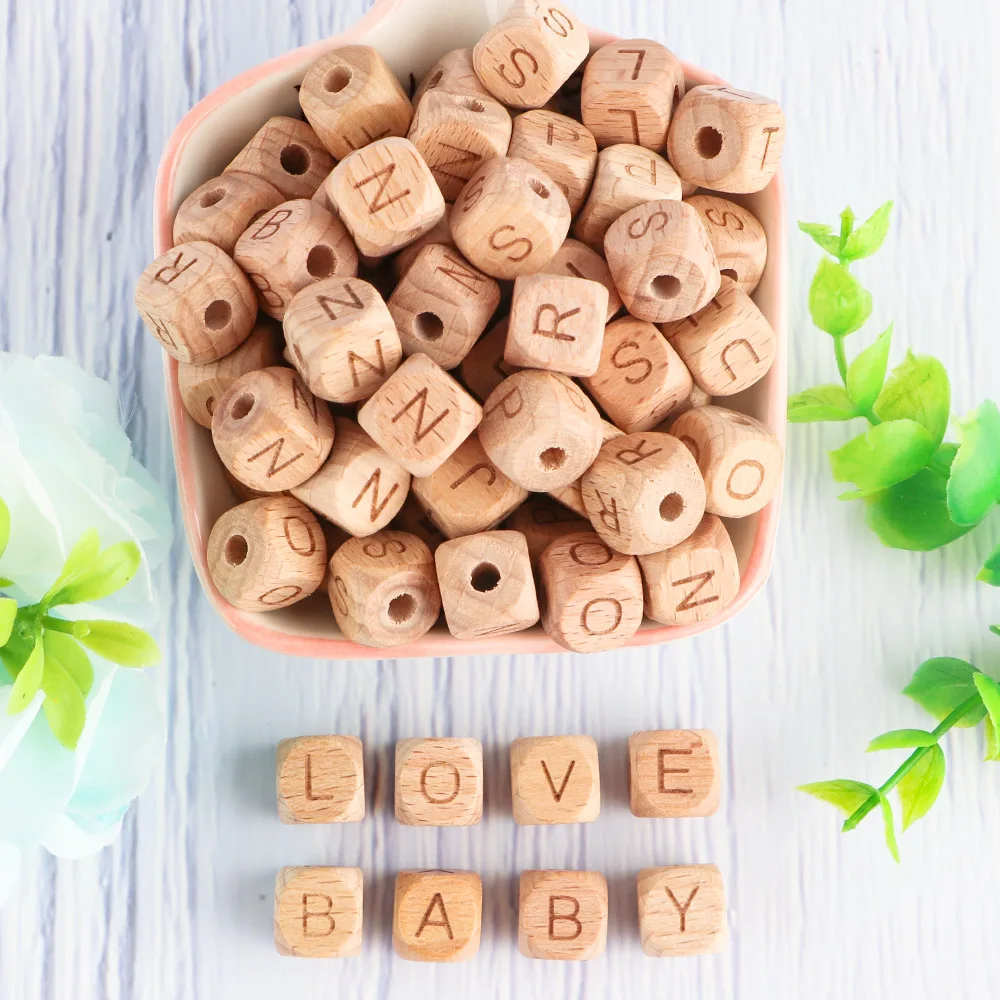 Бусины Из Натурального бука с квадратными буквами 100-1000 шт./партия