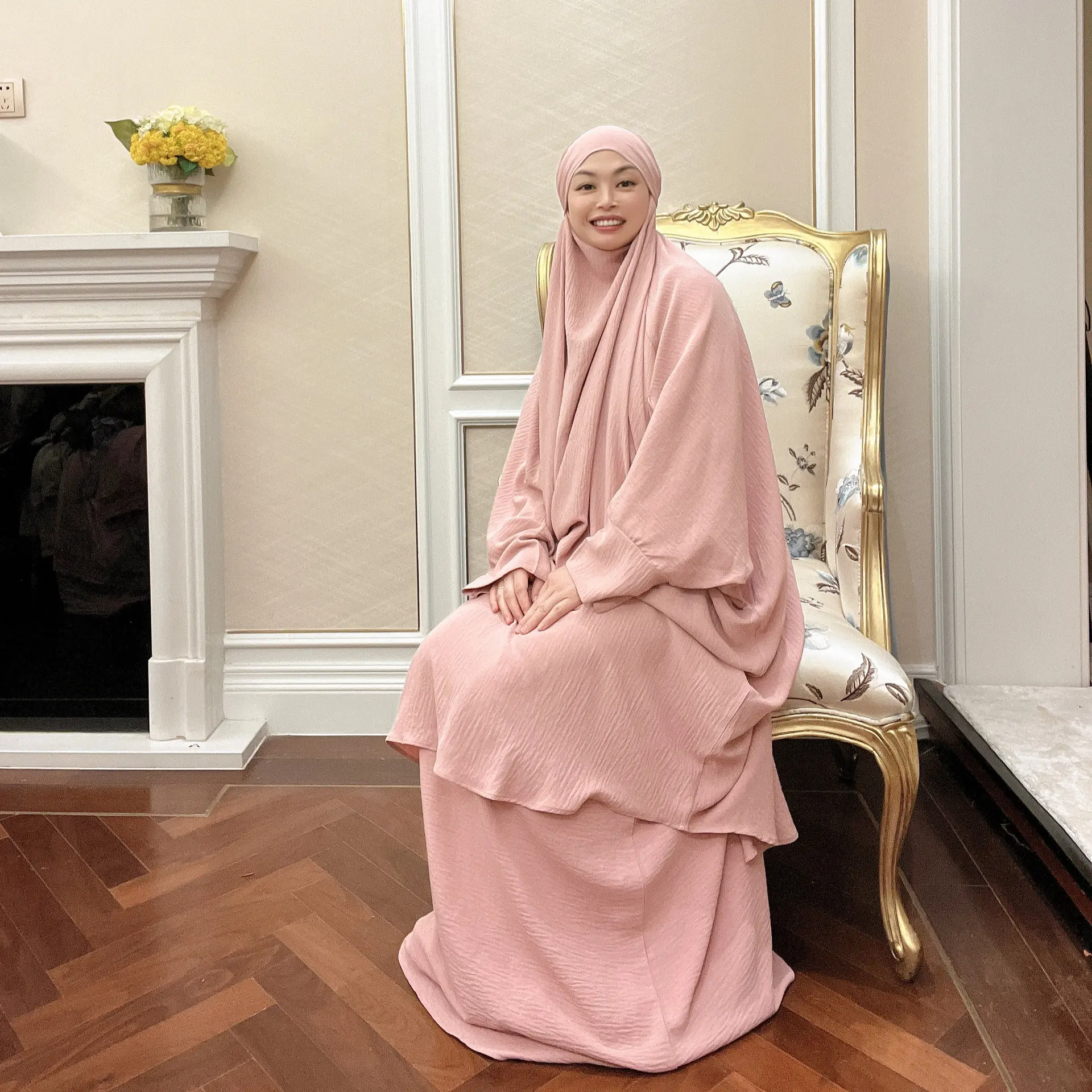 2022 Muslim Sets Hijab Big Swing Solid Color Robe Suit Dress Abaya Dubai Turkey Muslim Hijab Dress Islamic Clothing