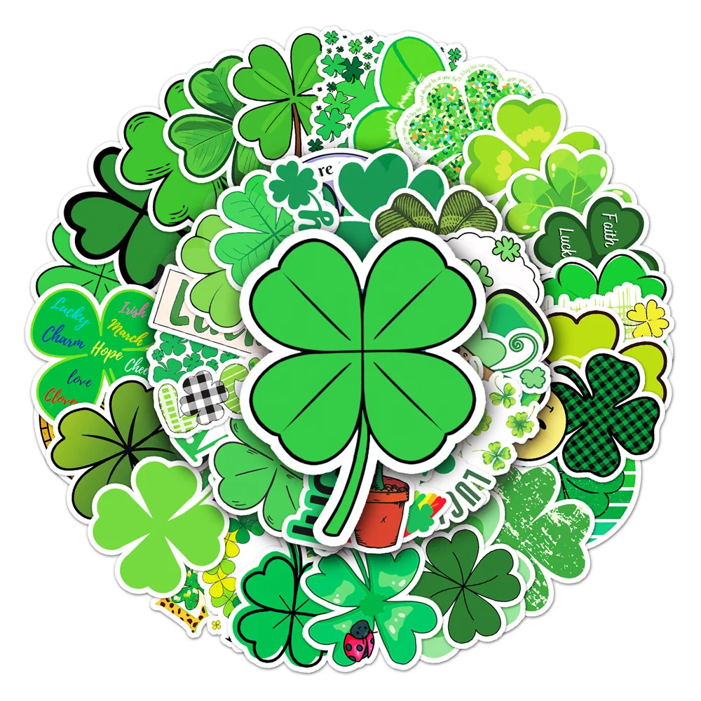 

10/30/50PCS Small Fresh Lucky Clover Plant Sticker for Luggage Laptop IPad Skateboard Cup Journal Waterproof Sticker Wholesale
