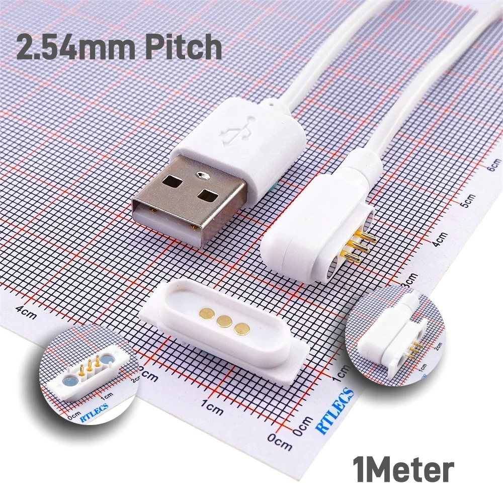 

1 комплект, магнитный разъем PogoPin, интервал 2,54 мм, USB-кабель для зарядки, 3-контактный Pogo-папа, женский, длина 1 метр, мощность