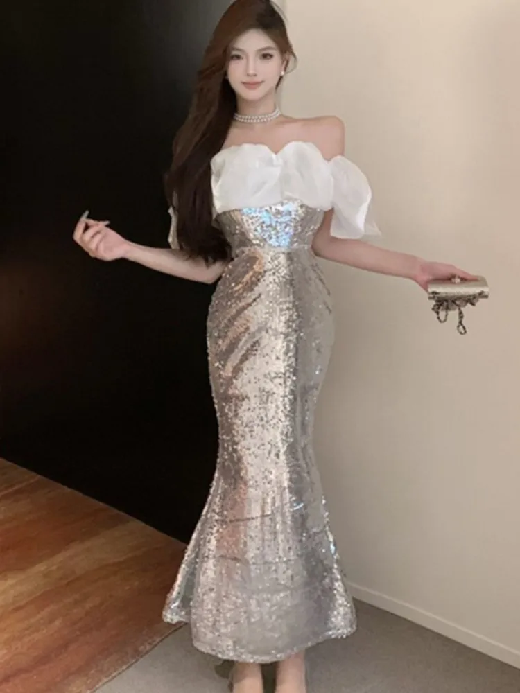 Сексуальные женские платья элегантное платье с открытыми плечами и разрезом на