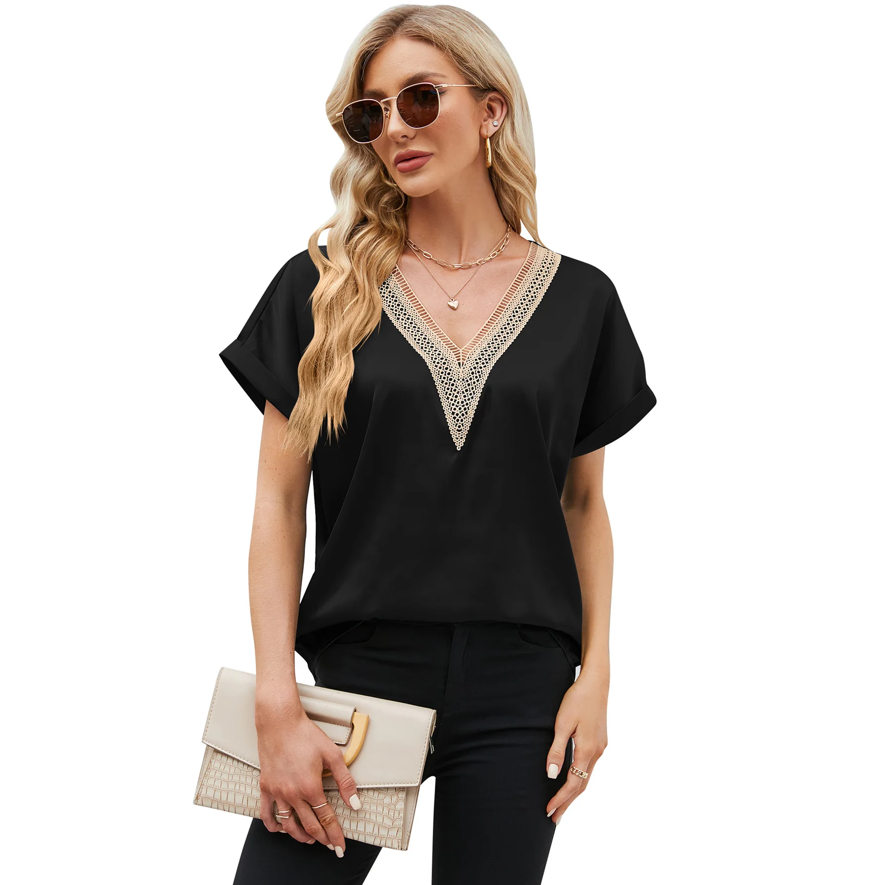 Женские рубашки и блузки рубашка с v-образным вырезом летняя блузка 2024