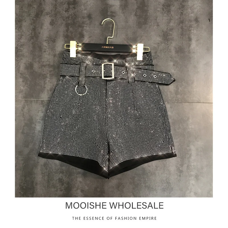 

Бриллиантовые женские шорты с поясом с высокой талией, сексуальные шорты для лета и весны