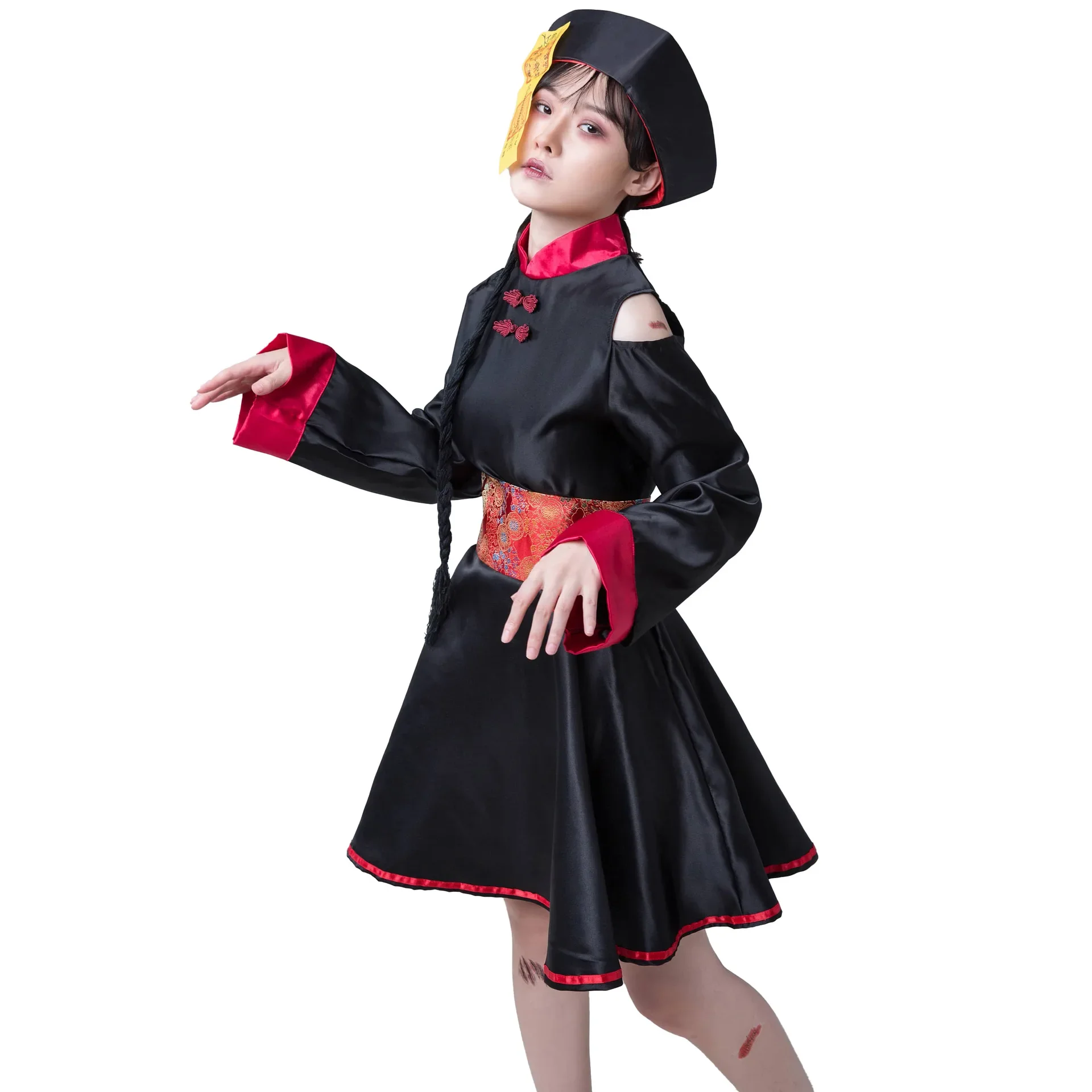 Зомби-вампир для девочек ретро-вышивка принт китайский труп карнавальный костюм