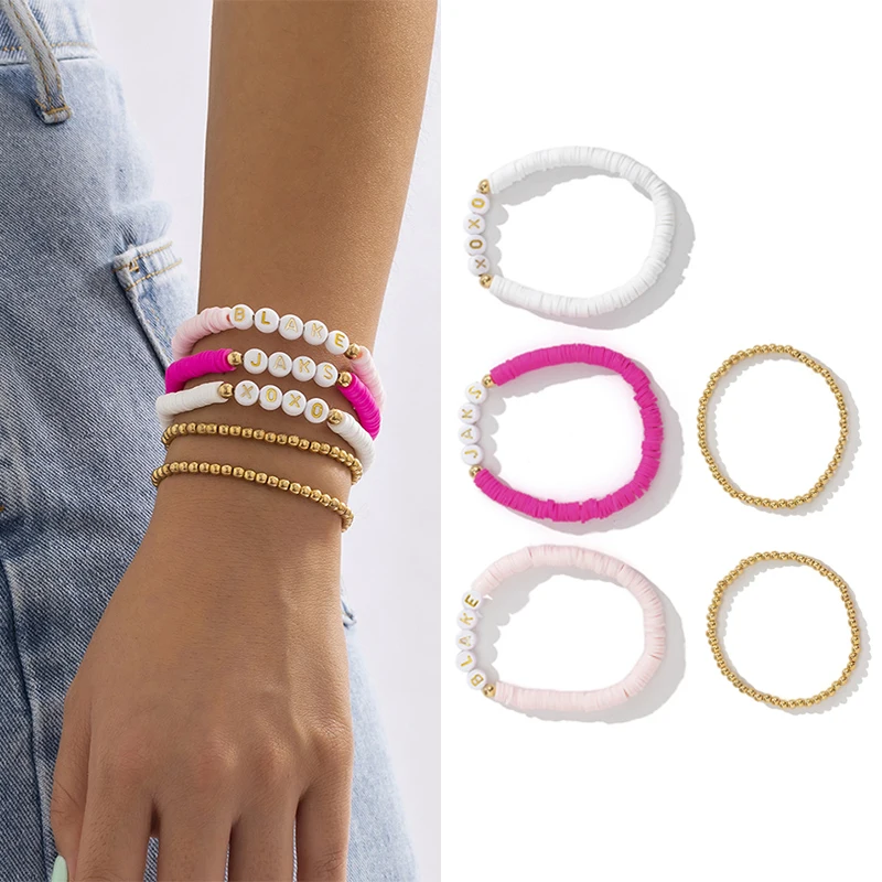 

2022 New Fashion Simple Mix and Match Round Beads Bracelet For Women's Temperament Alphabet Ceramic Stretch Beaded Set Jewelry