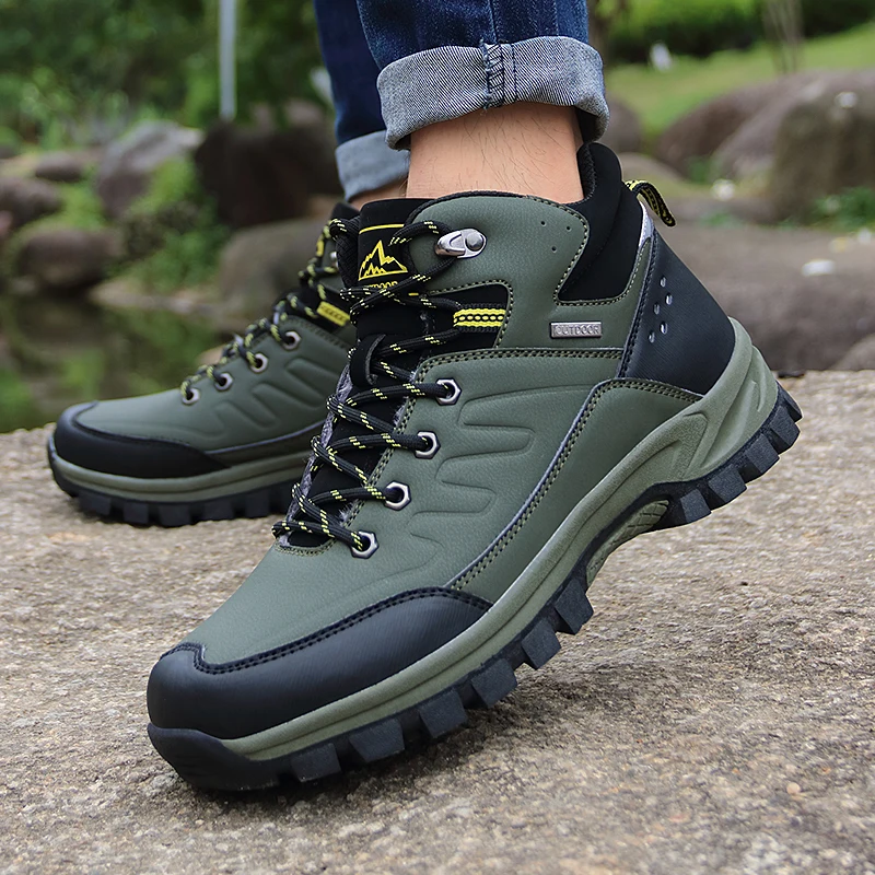 Brand Men's Boots Waterproof Leather Sneakers Man Super Warm Men Winter Snow Boots Outdoor Non-slip Male Hiking Boots Work Shoes