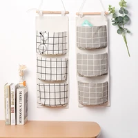 wall hanging storage bag cotton linen multifunction sundries wardrobe organizer waterproof 3 pockets clothes organizers