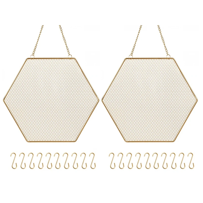 

Hanging Earring Holder Wall Mounted, 2 Packs Earring Organizer Decorative Hexagon Hanging Jewelry Organizer Grid Shape