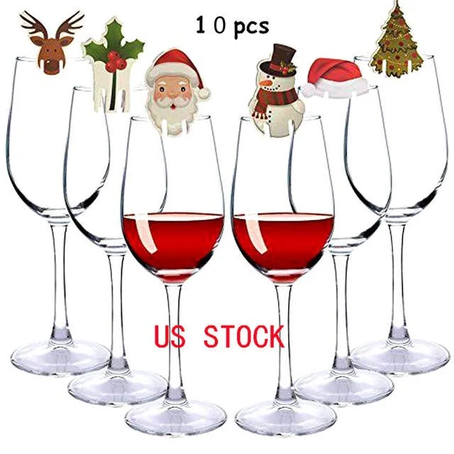 

10pcs Christmas Red Wine Cup Card Deer Head Decorative Card Christmas Hat Wine Cup Card Christmas Decoration Wholesale