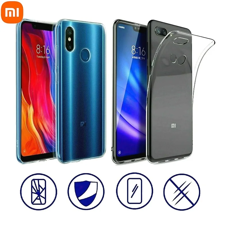 

Чехол для xiaomi MI 8 / LITE/SE, тонкий прозрачный мягкий ТПУ + закаленное стекло