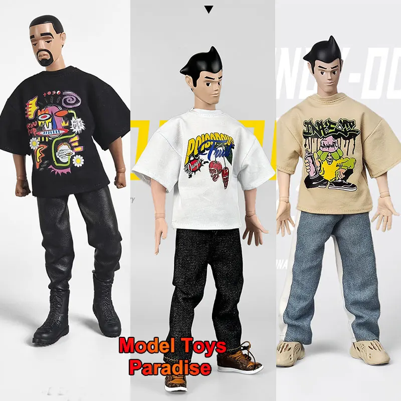 

3 Styles 1/6 Men Soldier Pattern Printed Short Sleeve Round Neck Street Hip Hop Shirt Fit 12inch Action Figure Body