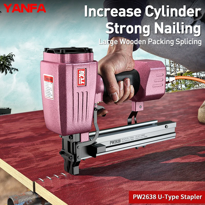 YANFA PW2638 Large Board Splicing Nail Gun 26.4mm Width Wood Packing Box Connector 19-38mm Length Stapler Powerful Tool