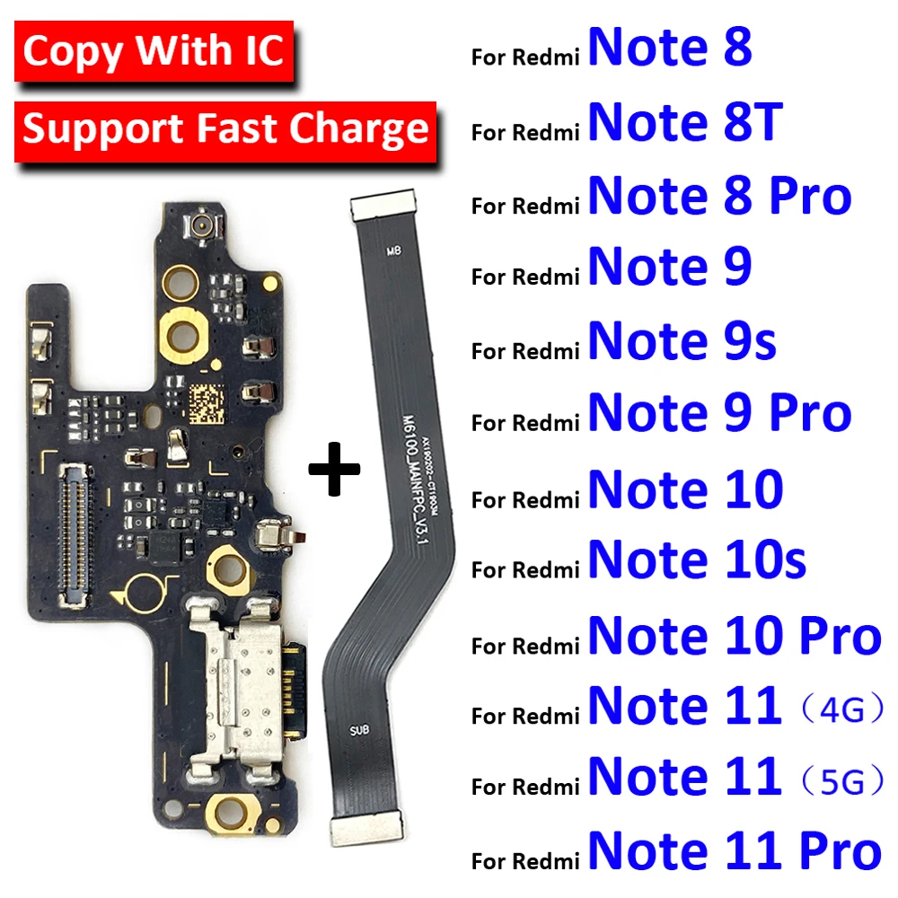 

For Xiaomi Redmi Note 7 8 8T 9 9S 10 10S 11 Pro 4G 5G Dock Connector Micro USB Charger Charging Port Mainboard Main Flex Cable