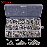 500pcs m3m4m5 stainless steel 304 round head hexagon socket screw with nut combination set