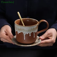 ceramic coffee cup saucer rough pottery retro mugs milk cup nordic style creative cafe water cup wholesale tea cup set