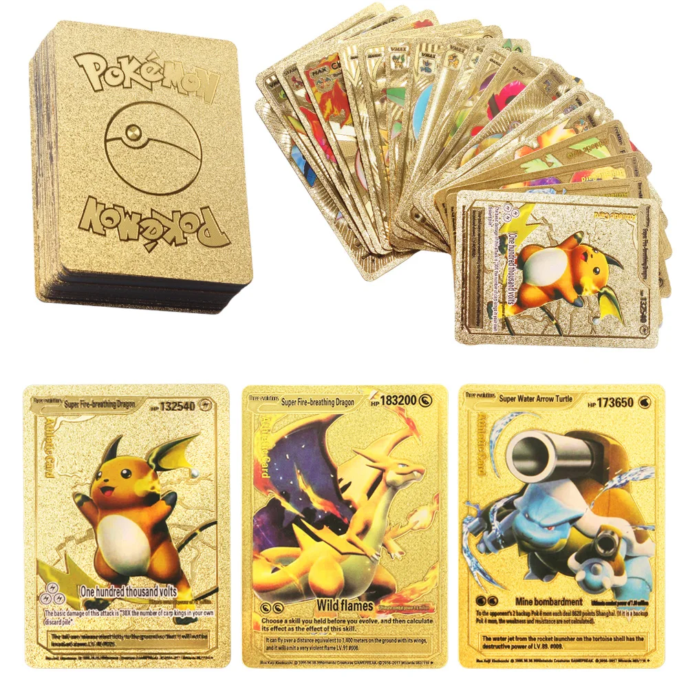 

59pcs/set Pokemon Cards Metal Gold Vmax GX Energy Card Charizard Pikachu Rare Collection Battle Trainer Card Child Toys Gift
