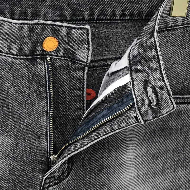 Luxury Brand H Men's Jeans Fashion Casual Mid-Waist Zipper Male Pants High Quality Washed Retro Korean Style Denim Trouser