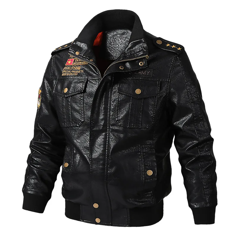 

2022 autumn winter loose large size 6XL multi-pocket men's leather casual washable motorcycle pu leather bomber jacket coats men