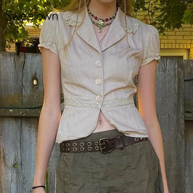 

Женский Винтажный кружевной кардиган с пуговицами и рукавами-фонариками