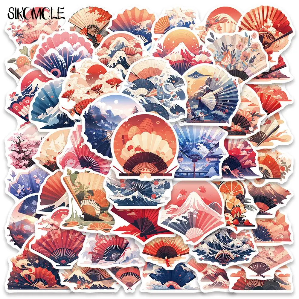 Наклейки бумажные в японском стиле для вееров 10/30/50 шт.