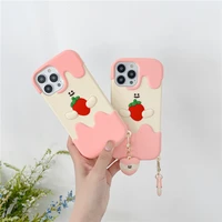 cute pink cream strawberry pendant phone case for iphone x xr xs 11 12 13 pro max 8 7 6 plus case soft silicone tpu rubber cover