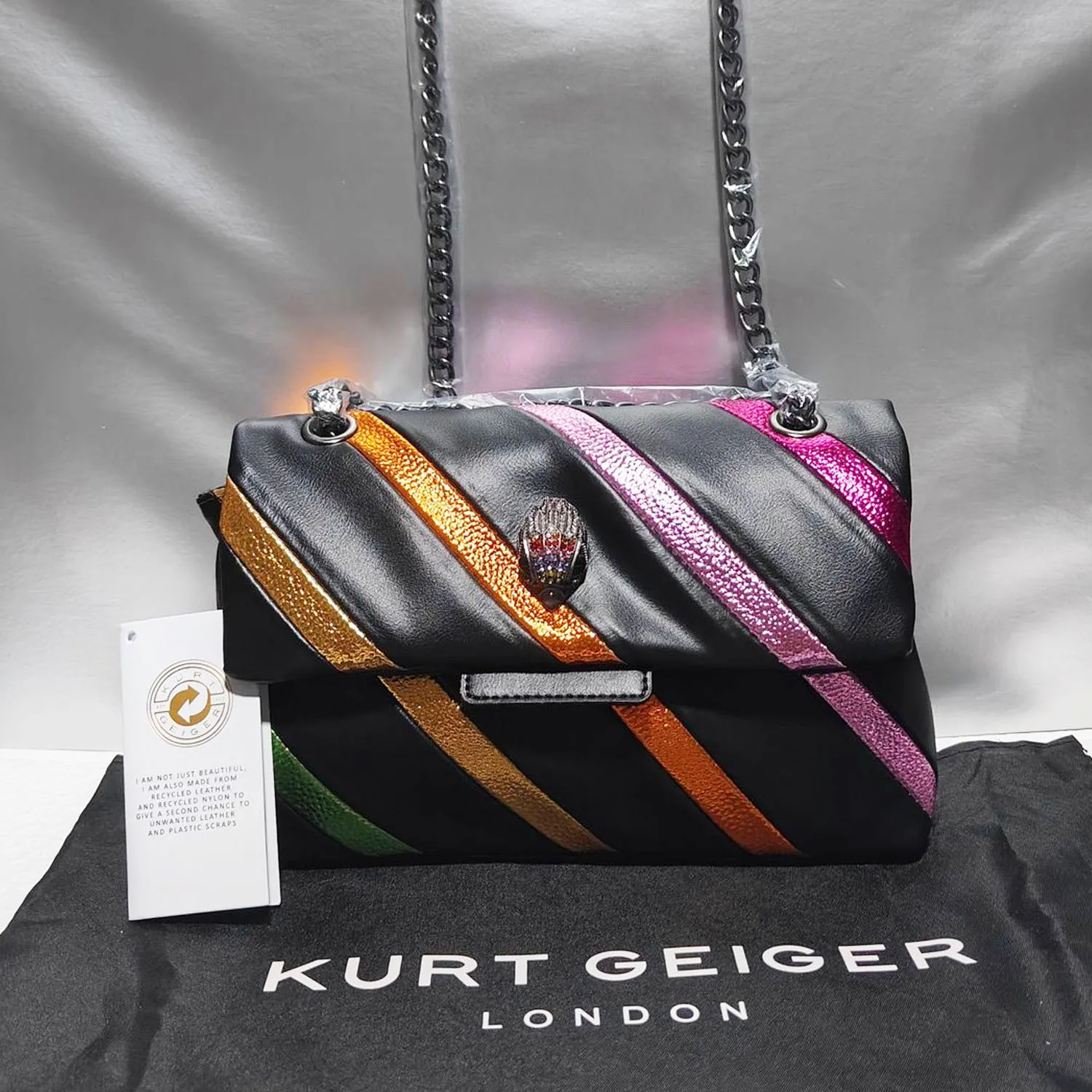 2023 New Kurt G London Rainbow Patchwork Women Purse Eagle Icon Bird Head On Front Flap Jointing Colorful Cross Body Bag