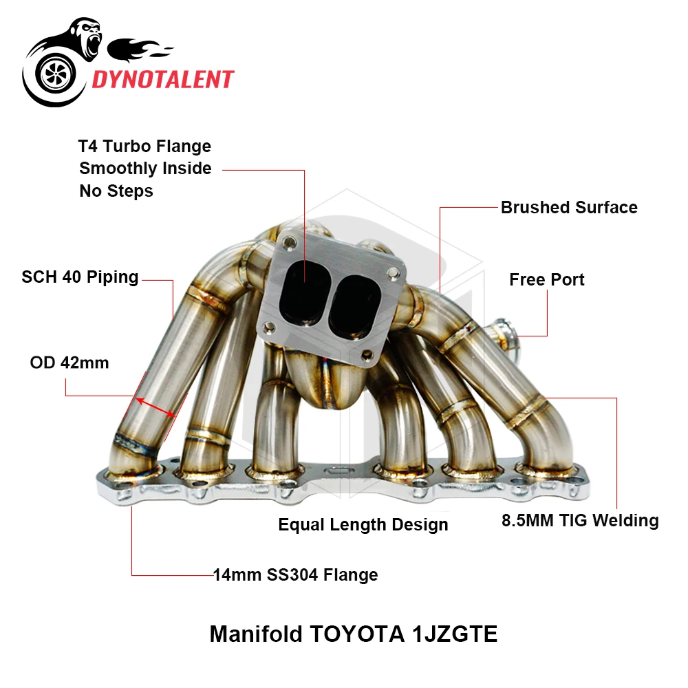 

DYN RACING пескоструйная обработка 3 мм толщиной SS304 T4 выхлопной коллектор 42 мм OD для игрушек OTA 1JZGTE коллектор 1JZ GTE Non-VVTI