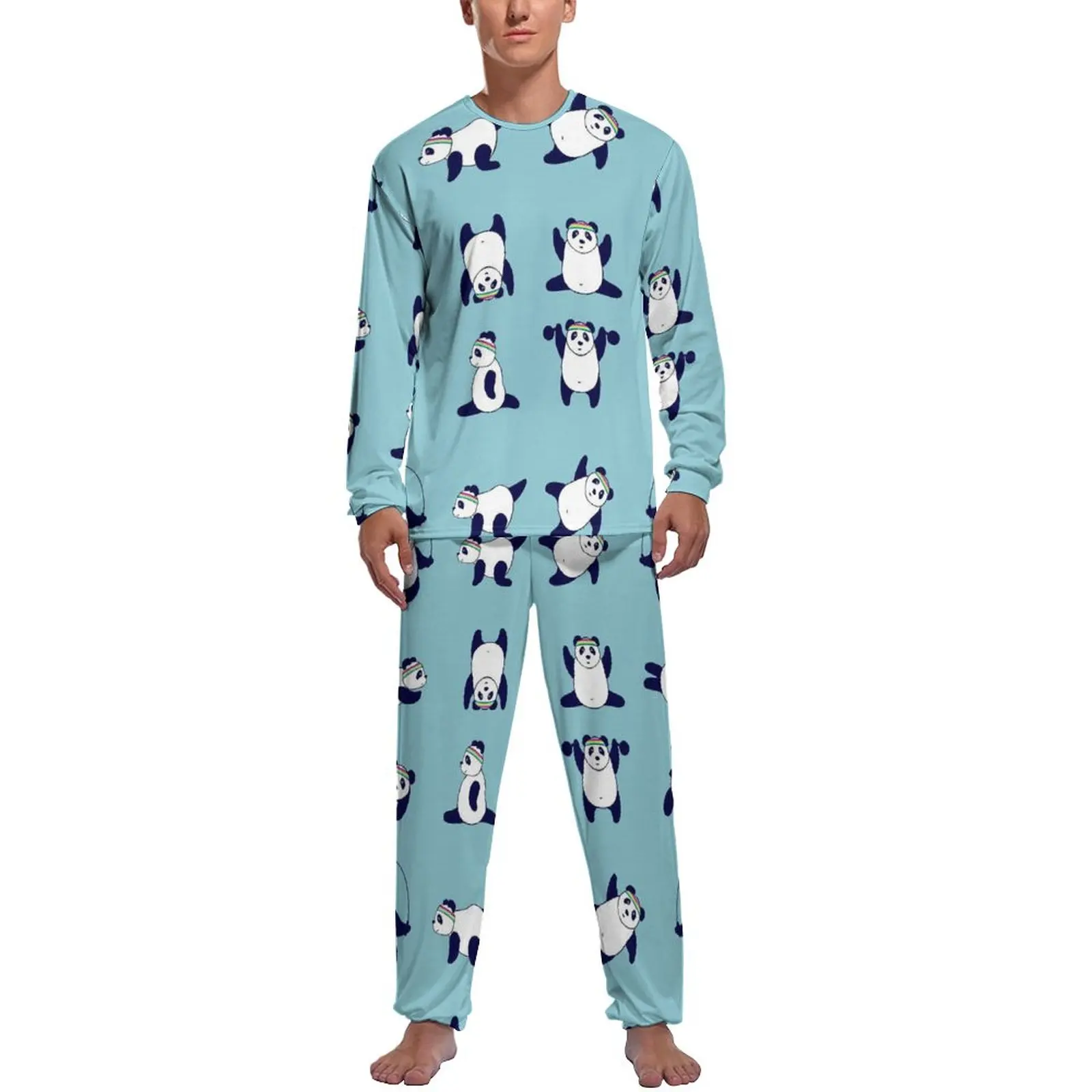 Cool Panda Pajamas Autumn 2 Pieces Funny Animal Print Elegant Pajama Sets Mens Long Sleeve Room Design Nightwear