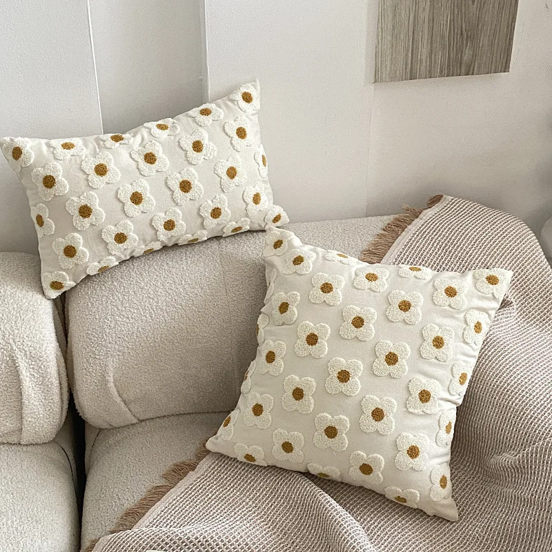 

Cute Pastoral Pillow Daisy Frangipani Cotton Cushion Cover Nordic Pillow Case 45cm Decorative Pillows Sofa Pillow Cover