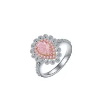 ZOCA Luxury Pear Shape Pink 925 Sterling Silver High Carbon Diamond Ring Everyday Wear Gift Boutique Jewelry Women