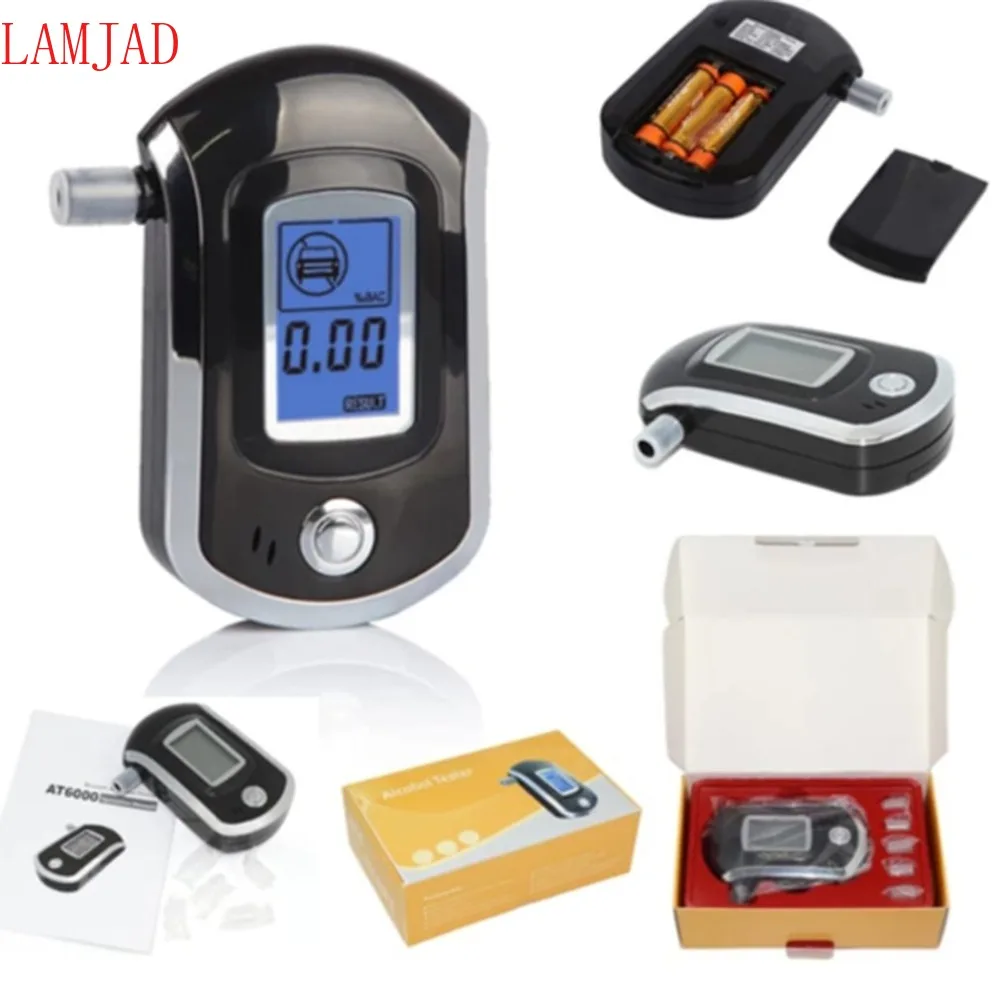 Купи LAMJAD Professional Digital Breath Alcohol Tester Breathalyzer with LCD Dispaly with11 Mouthpieces AT6000 Hot Selling за 329 рублей в магазине AliExpress