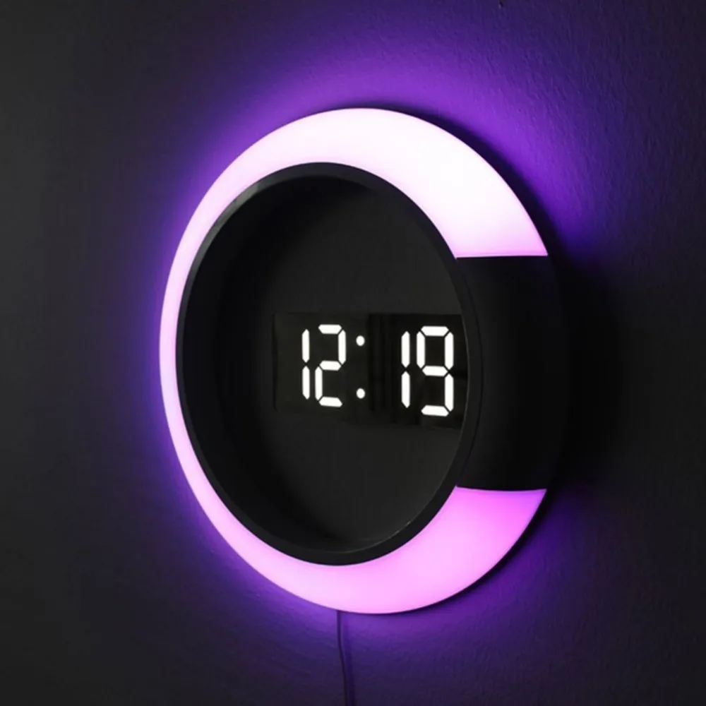 

New 3D LED wall clock Digital Table Clock Alarm Mirror Hollow Wall Clock Modern Design Nightlight For Home Living Room