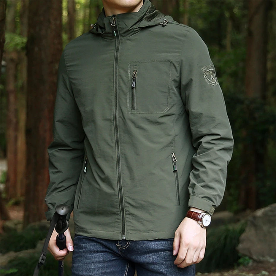 Male Outerwear Green Windbreaker Big Size 5xl