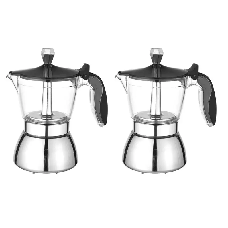 Фото Кофеварка ABSS-2X Moka Pot, на 4 чашки, для приготовления эспрессо на плите - Кубинская кофеварка-перколятор, премиум-класса, итальянская кофеварка для эспрессо №1
