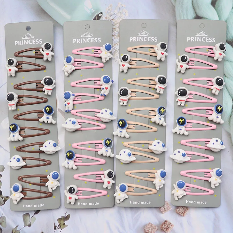 

10Pcs/Set Cute Cartoon Astronaut Hairpins Kids Fashion Barrettes Headband Baby Sweet Snap Hair Clips For Girls Hair Accessories