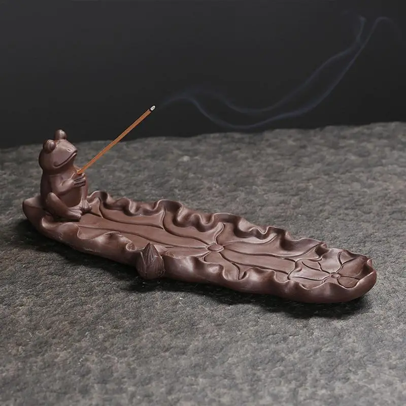 

Frog Incense Stick Holder Ceramic Incense Burner Holder Lotus Leaf Shaped Frog Home Decor Accessories for Aroma Meditation