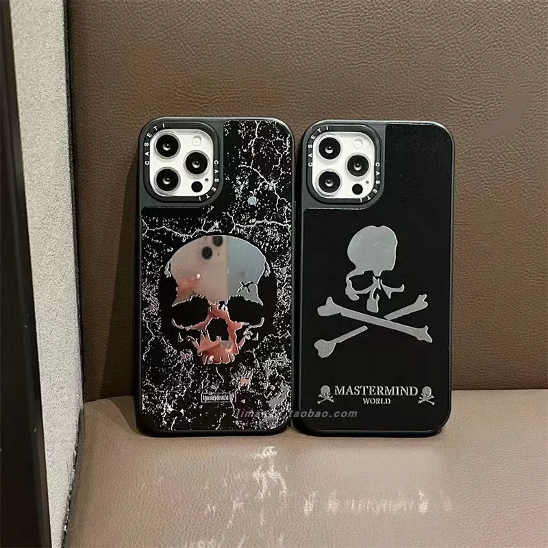Trendy big skull mirror mobile phone case suitable for 14plus all-inclusive 13promax anti-fall 12 silicone 11 high-quality ins s