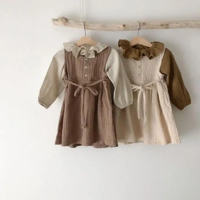 

New children's clothing autumn children's ruffle bottoming shirt vest skirt baby cotton and linen dress