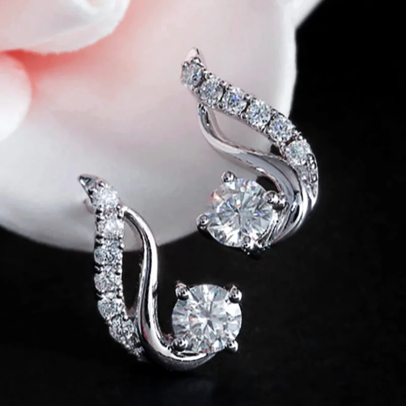 

New Temperament Sweet Pairs Stud Earrings for Women Silver Color Full Paved White CZ Fashion Versatile Female Accessories New