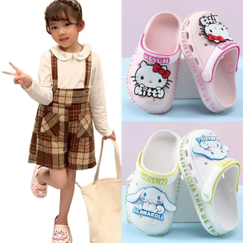 

Сандалии Sanrios Hellokittys My Melody Cinnamoroll аниме кавайные летние детские пляжные сандалии для родителей и детей Нескользящие удобные домашние тапочки