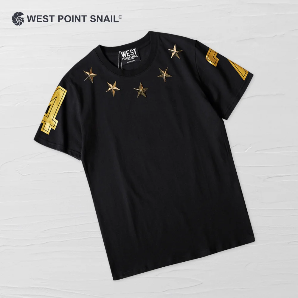 

Men Women T-Shirts Metal Stars Gold Print Tees Casual Korean-Style Trend Hip Hop O-Neck Tshirt Broadcloth Short Sleeve Tops