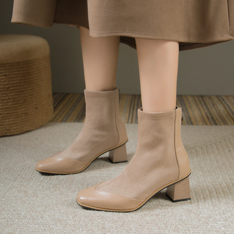 Зимние уличные женские ботинки на высоком каблуке с коротким вырезом и молнией