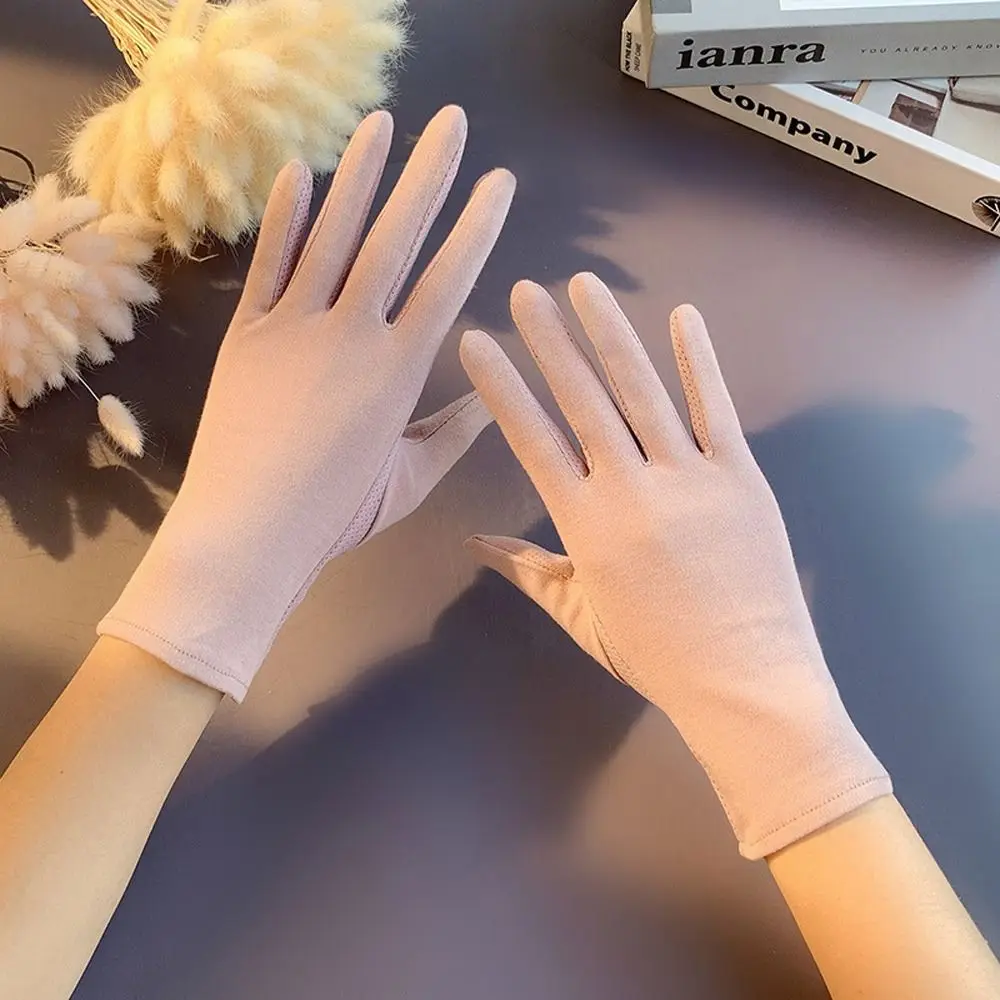 

Anti-slip Anti-UV Gloves Five Fingers Gloves Women Driving Gloves Summer Sunscreen Gloves Solid Color Outdoor Mittens