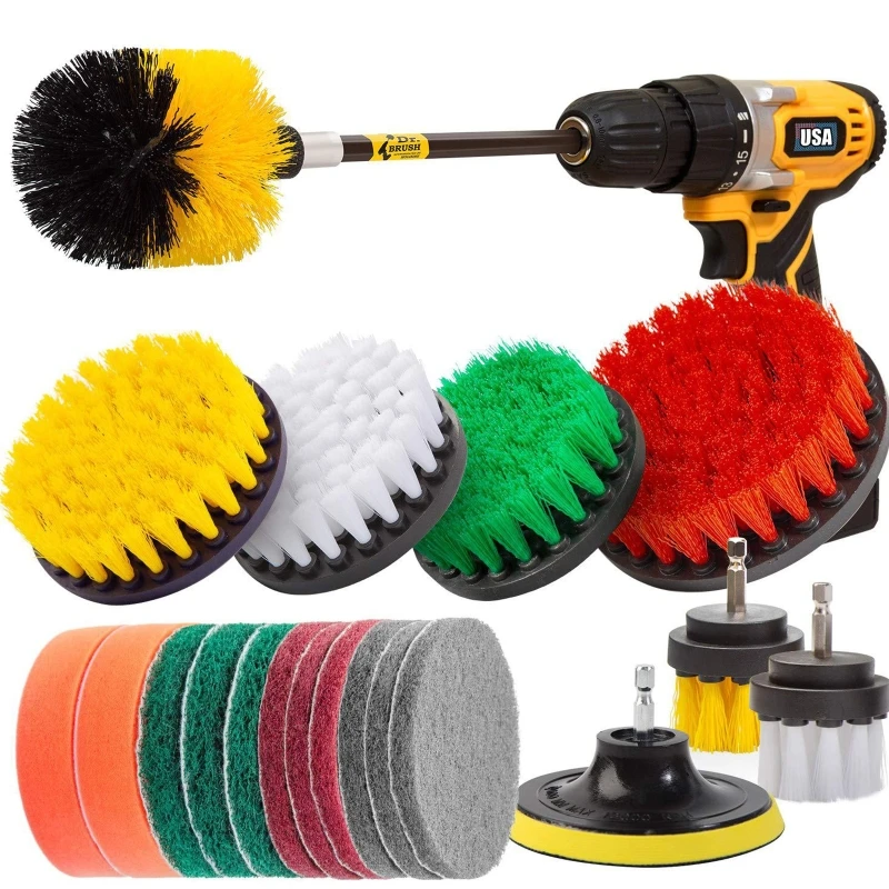 

Drill Brush Scrub Pads & Sponge Power Scrubber Brushes Cleaner for Car Home Kitchen Grout Tiles Bathroom