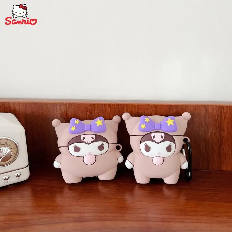 

Kawaii Sanrios Bluetooth Headset Set Cartoon Cute Kuromi Three-Dimensional Funny for Apple Bluetooth Headset Protective Case