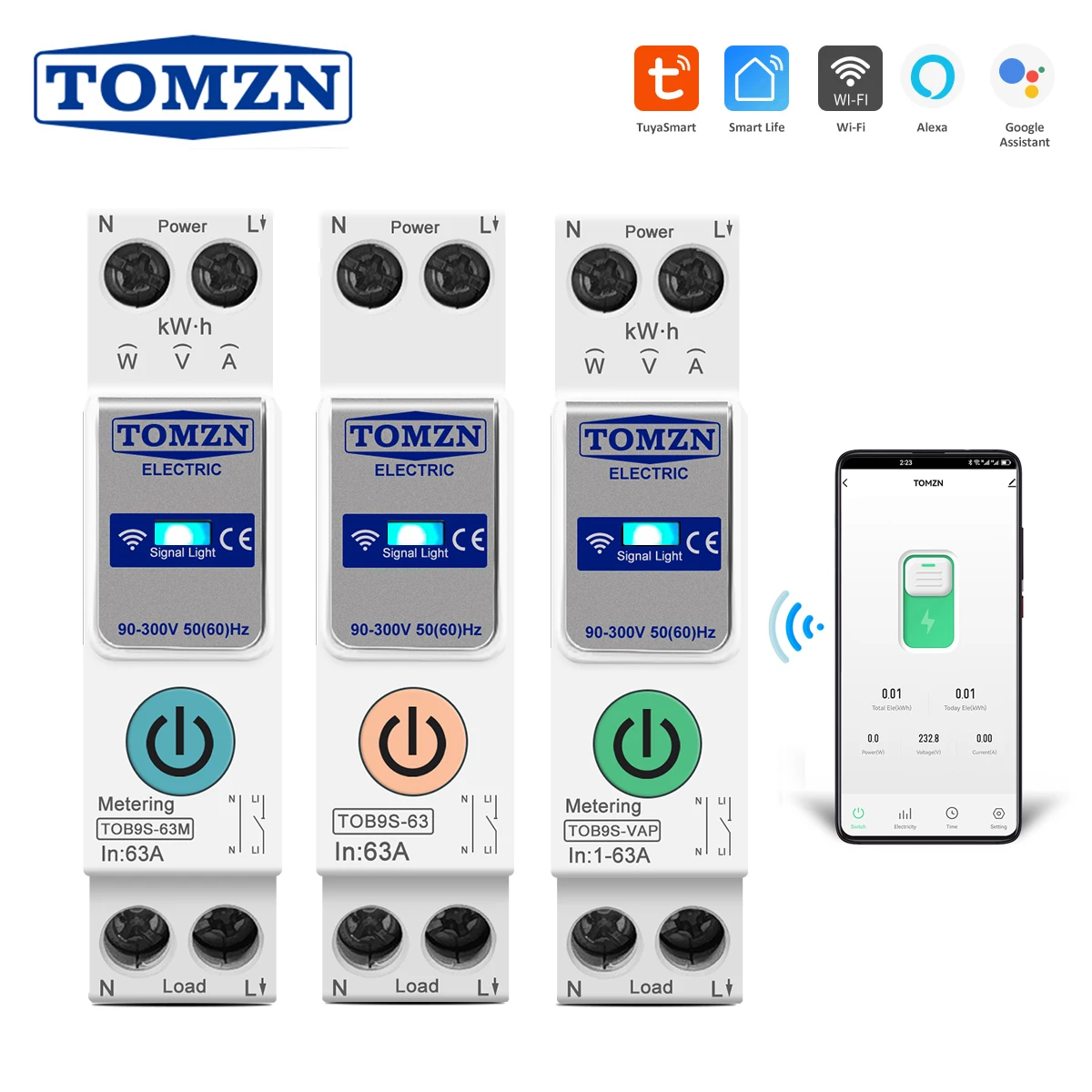 TOMZN WiFi Умный автомат с датчиком тока 63A | AliExpress