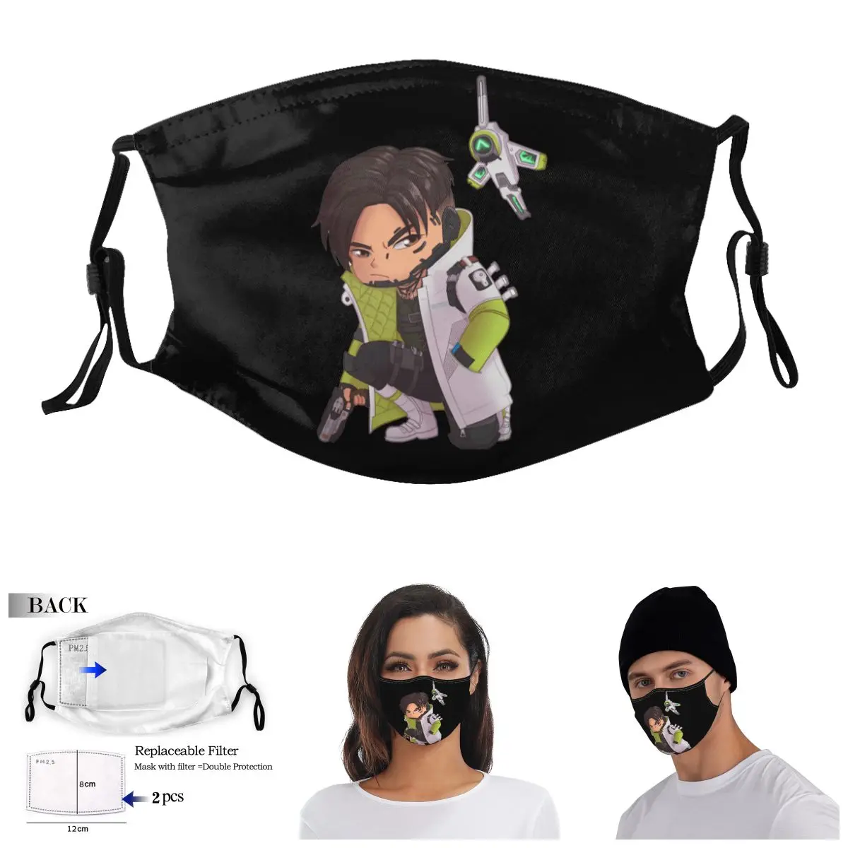 

Apex Legends Chibi криптография от CryAllen Пылезащитная маска для взрослых Dogecoin, забавная Новинка, маска с фильтром с активированным углем домино