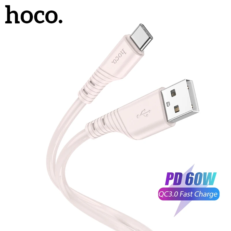 

HOCO 60W Silicone USB C To Type C Cable 3A Fast Charging USB Wire Data Cord For Samsung Huawei Xiaomi Smartphone