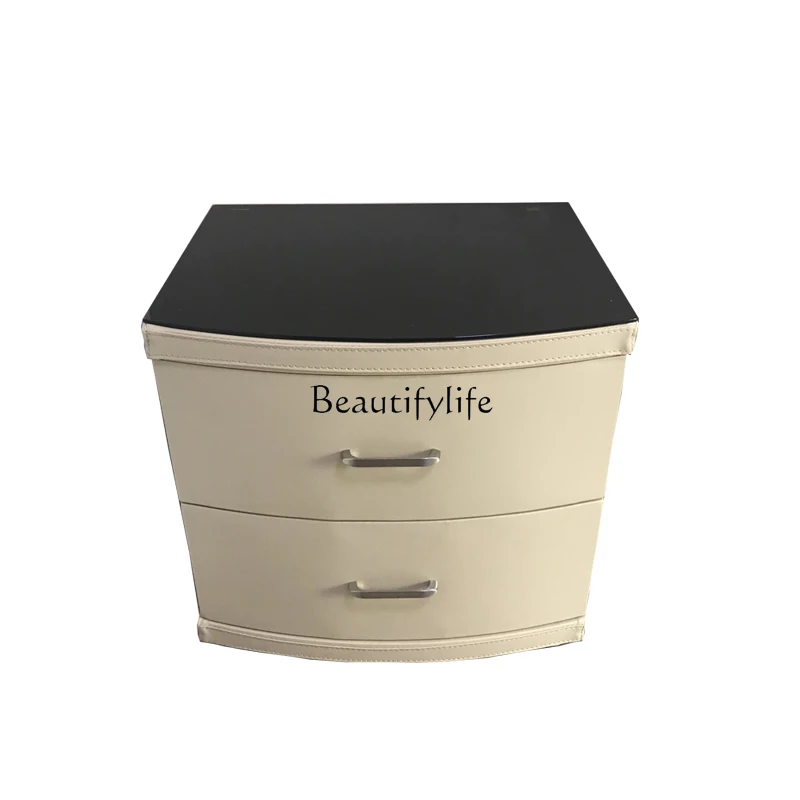 Современный минималистичный темно-синий кожаный прикроватный шкафчик из