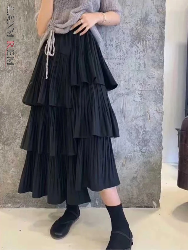 LANMREM Asymmetric Pleated Cake Skirt Women's Versatile Medium And Long Ruffle Irregular Skirts Female Fashion 2022 New 2R1140